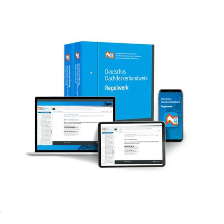 Blauer Ordner mit CD über Deutsches Dachdeckerhandwerk Regelwerk von der Dachdeckerinnung München Oberbayern.